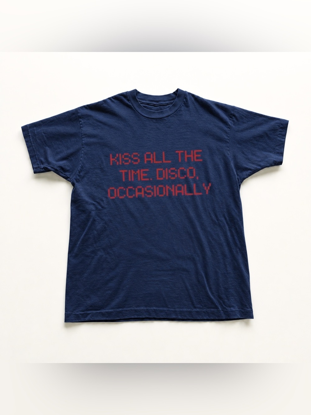 Navy Short-Sleeve Tee with Red Text Graphic
